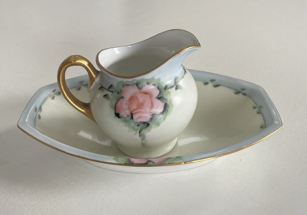 Vintage MZ Altrohlau CMR Czech Creamer Catchall Dish Set Deco Pink Blue Floral